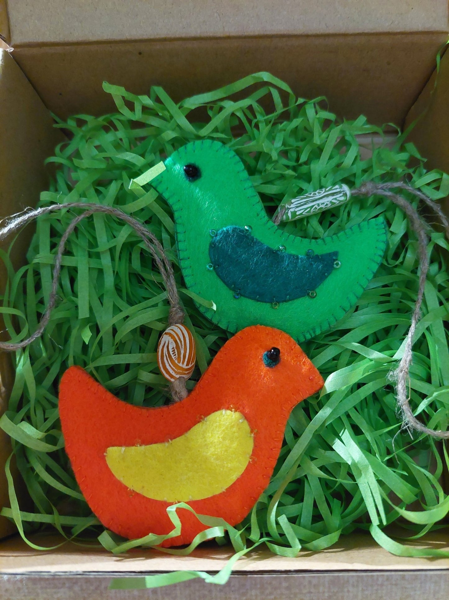 Felt Spring Easter Birds Ornaments - Set of 2 Hanging Decorations in Gift Box 