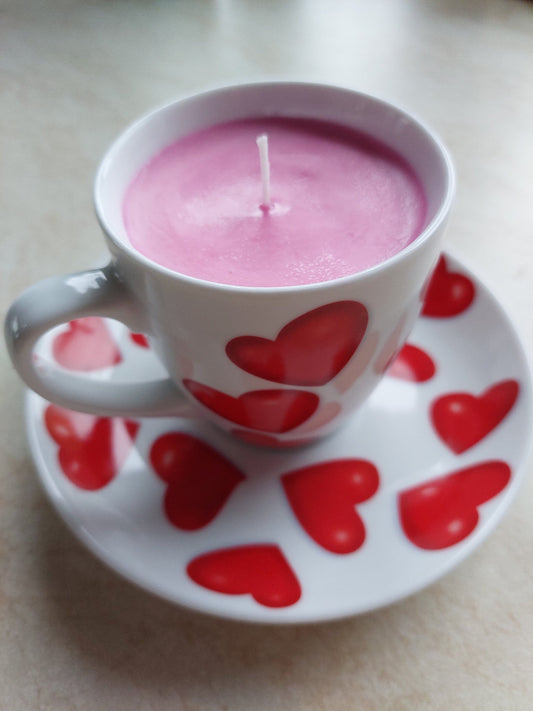 Fragranced Porcelain Teacup Candle. Handpoured Soy Wax candle Strawberry scent - Lea CandlesFragranced Porcelain Teacup Candle. Handpoured Soy Wax candle Strawberry scent