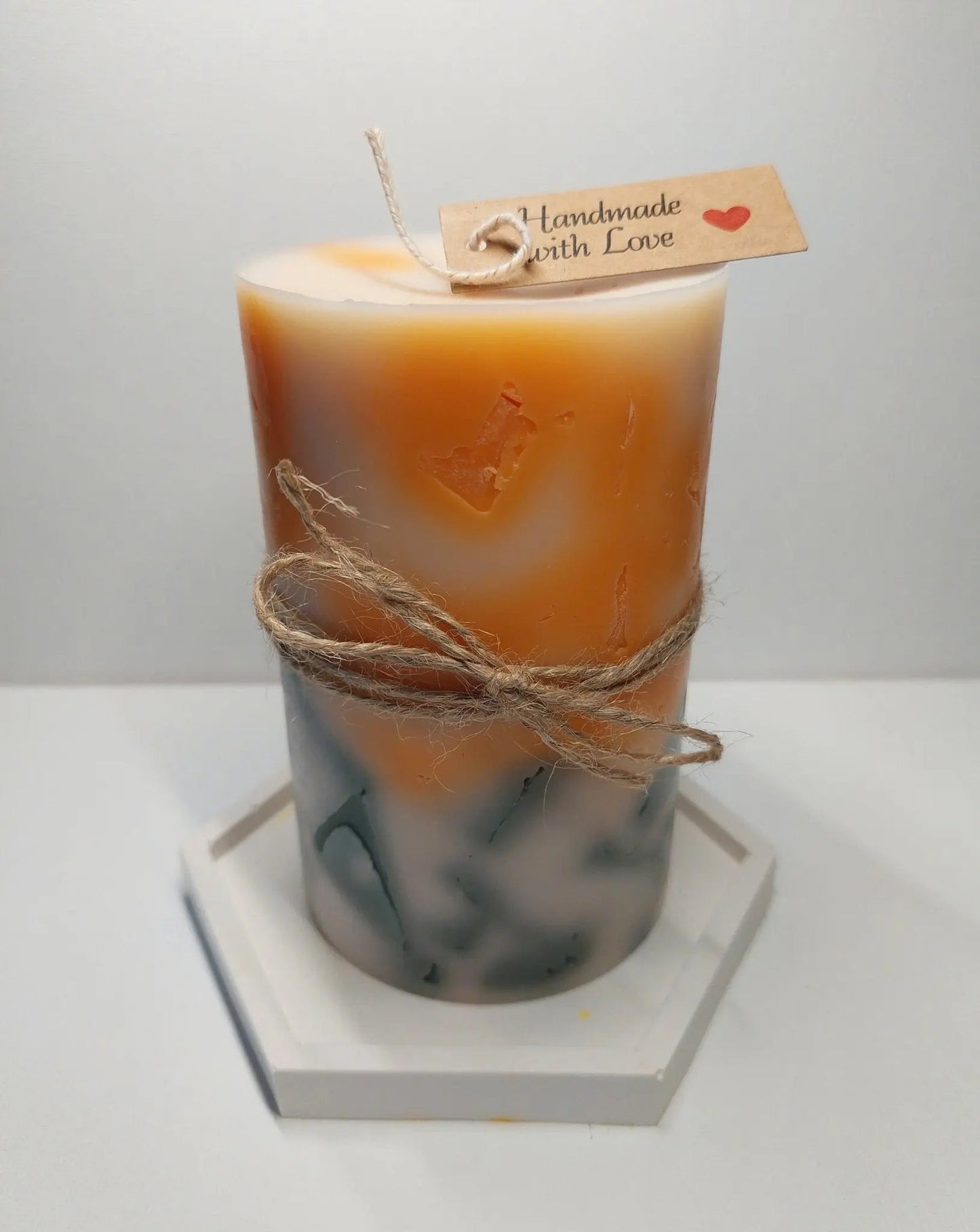 Marble Soy and Coconut Wax Pillar Candle with Mosaic Pieces Unscented - Lea CandlesMarble Soy and Coconut Wax Pillar Candle with Mosaic Pieces Unscented