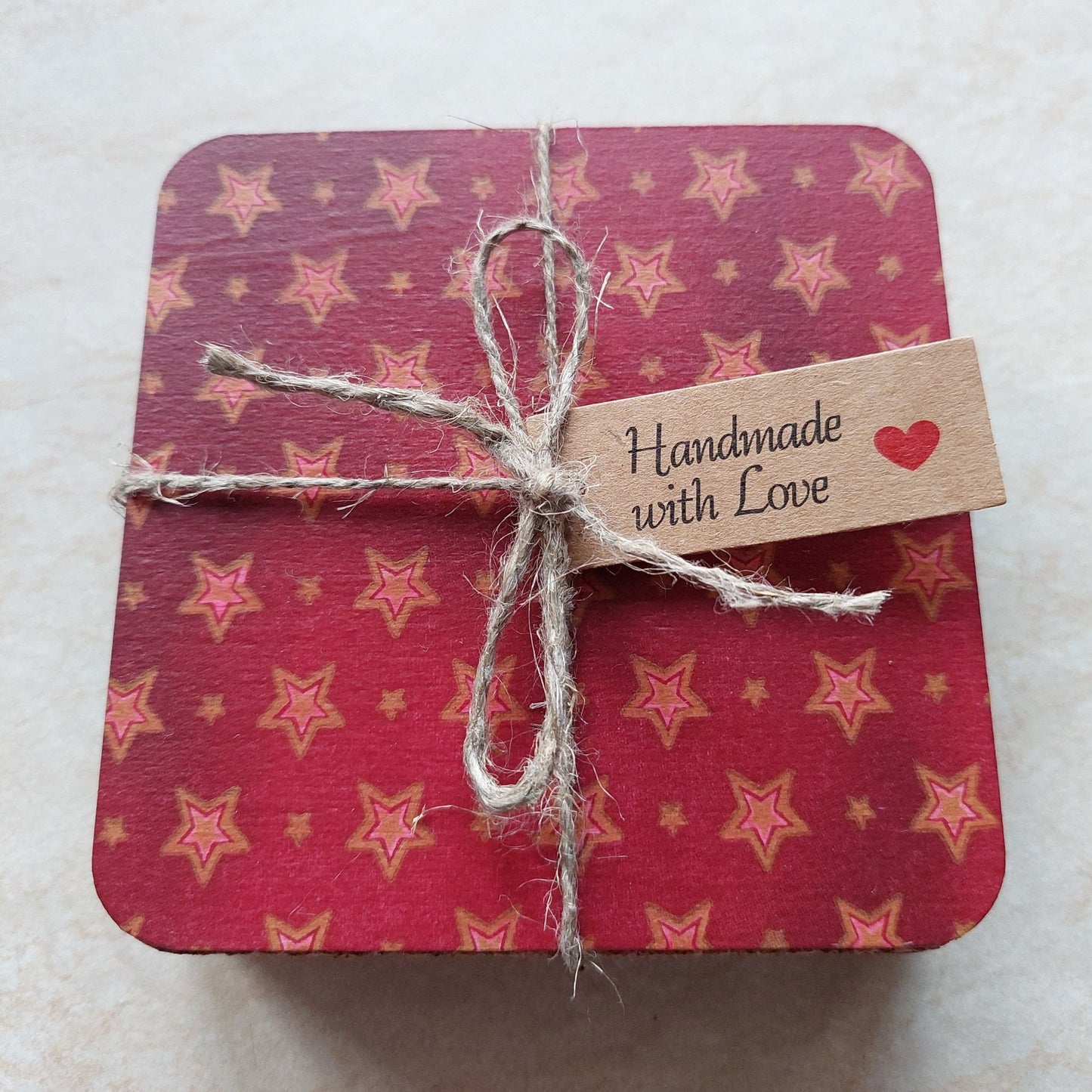 Red coasters with Golden stars Set of 4 pcs - Lea CandlesRed coasters with Golden stars Set of 4 pcs