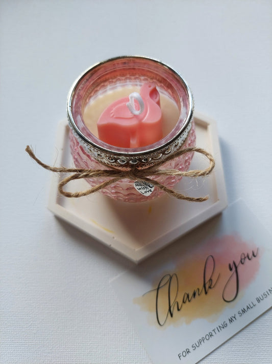 Soy wax candle Pink Flamingo in glass jar - Lea CandlesSoy wax candle Pink Flamingo in glass jar