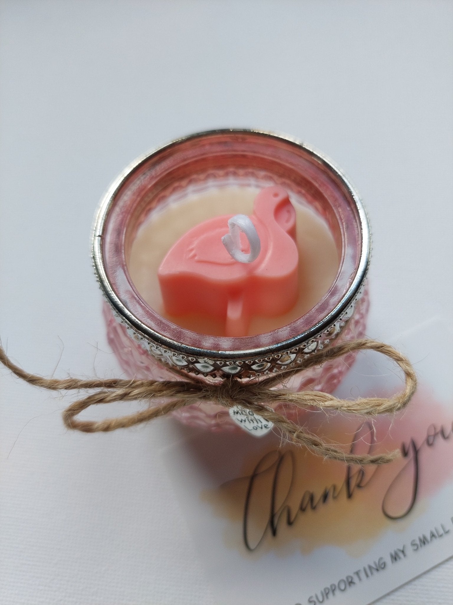 Soy wax candle Pink Flamingo in glass jar - Lea CandlesSoy wax candle Pink Flamingo in glass jar