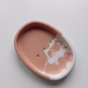 soap dish peach and white marble effect